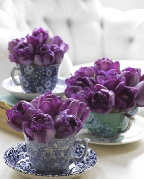 Use a grouping of teacups for to display spring flowers.