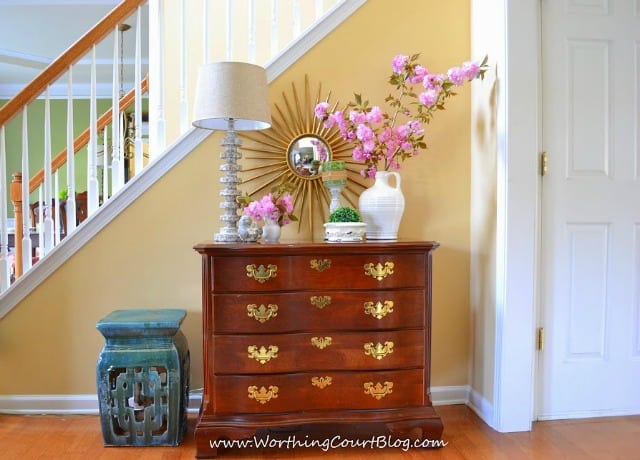 A spring vignette in the foyer.