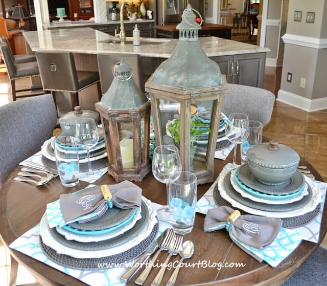 A small round table set for a casual dinner or lunch.