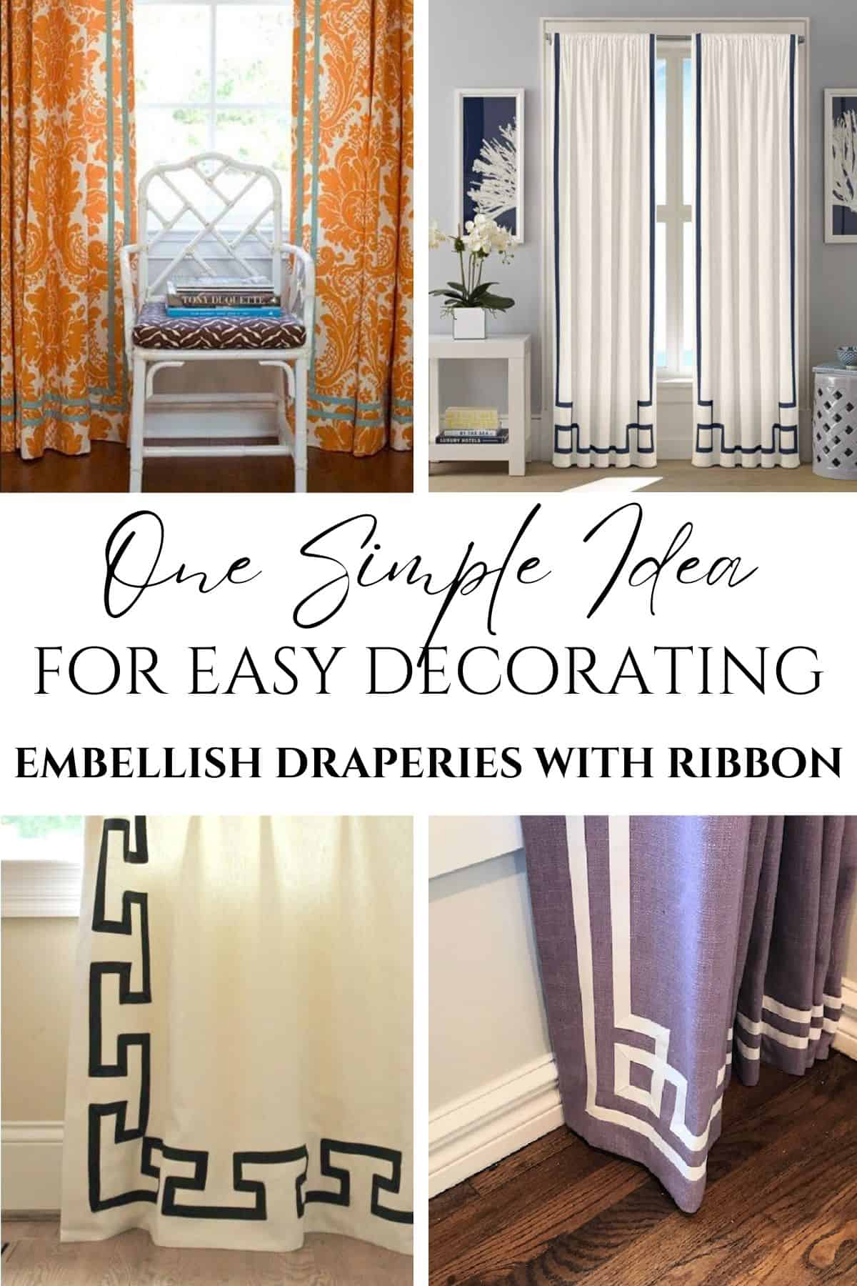 pinterest graphic for embellishing curtains with grosgrain ribbon