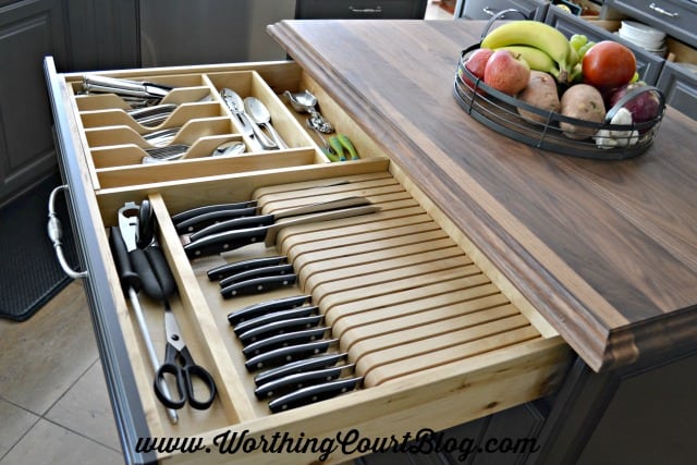 Add flat knife blocks to a drawer for holding knives