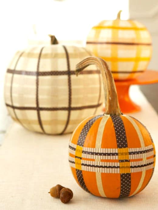 Create plaid pumpkins with washi tape.