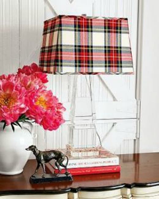 Add a touch of plaid for fall and Christmas to any room by switching out a lampshade for a plaid one