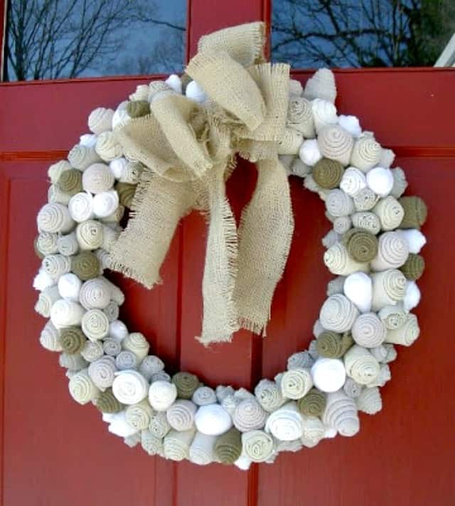 Use strips cut from an old sweater to make a wreath that will last from Christmas through the rest of winter.