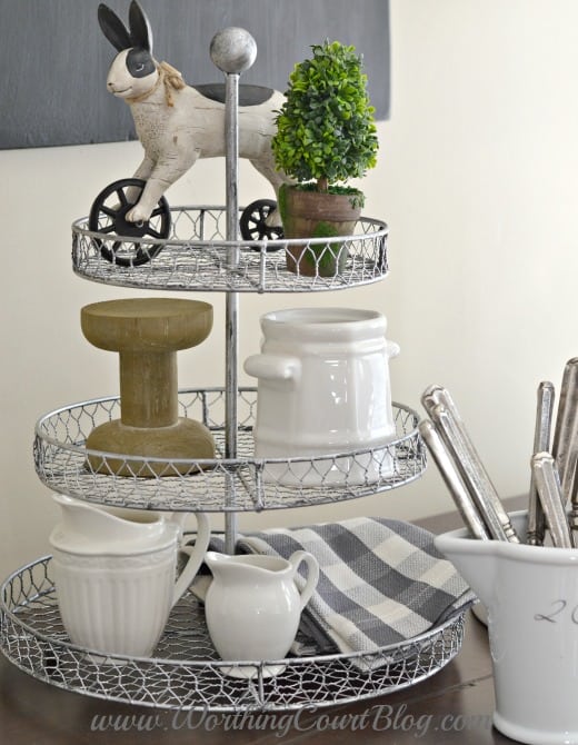 Tiered wire stand kitchen vignette.