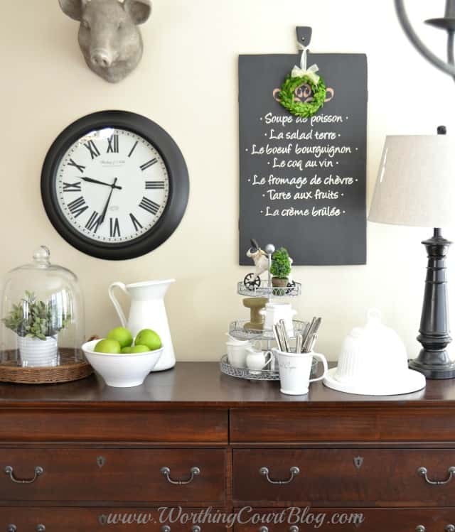 Kitchen farmhouse vignette and wall grouping.