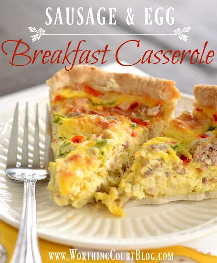 This breakfast casserole makes two pies, can be made ahead and frozen and super tasty || Worthing Court