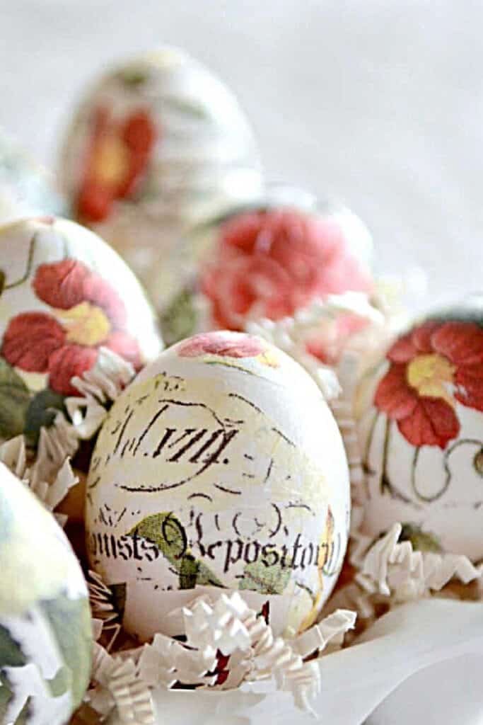 Easter eggs decoupaged with tissue paper