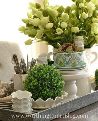 Kitchen Table Spring Centerpiece {On A Galvanized Steel Tray}