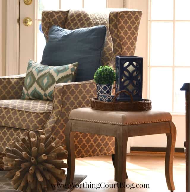 Adding a tray to a stool allows it to be used as a side table.