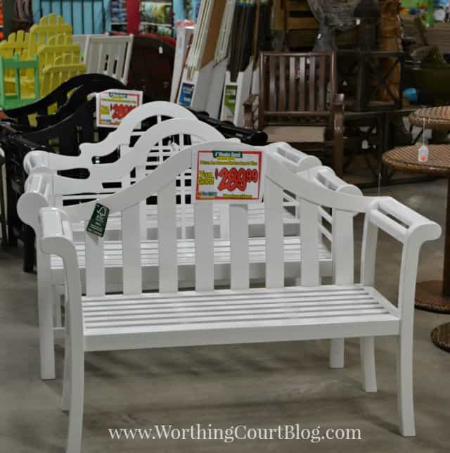 Outdoor benches in white.