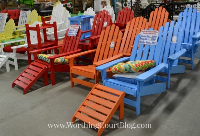 Colorful adirondack chairs.