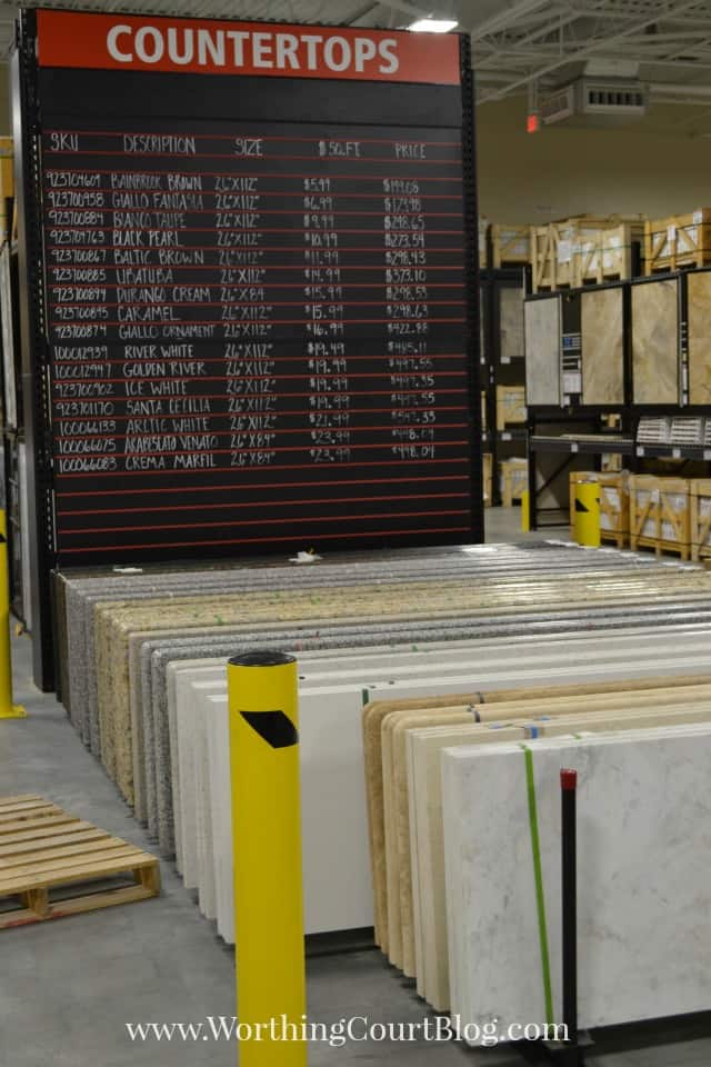 Prefab granite counters at Floor & Decor.