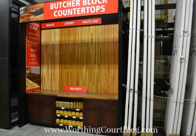Prefab butcher block counters at Floor & Decor.