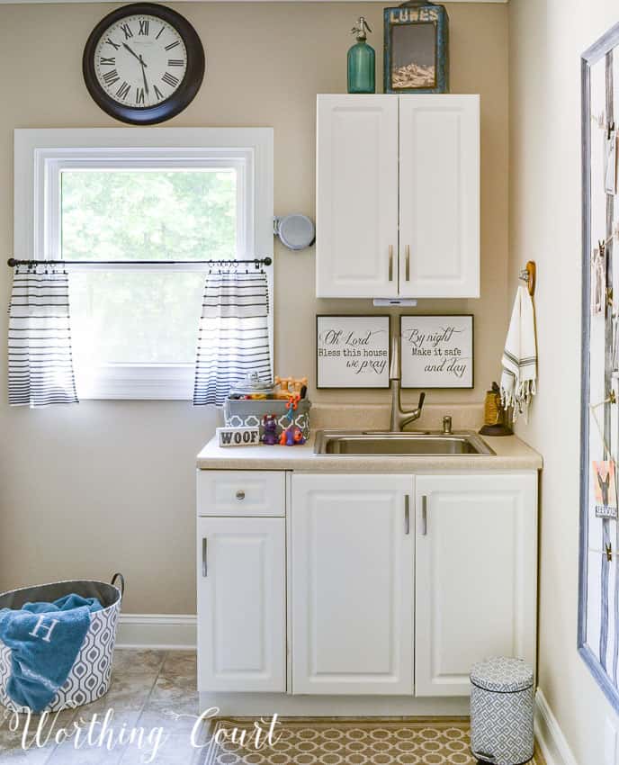 Laundry room sink and dog washing area.