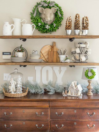 Decorating Shelves in a Farmhouse Kitchen