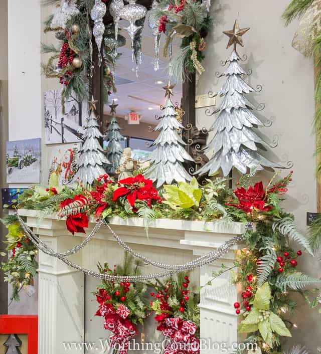 The garland on the fireplace mantel trailing down the sides.