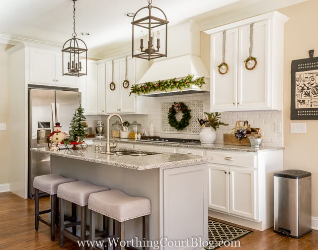 Farmhouse Christmas Kitchen decorated for Christmas.