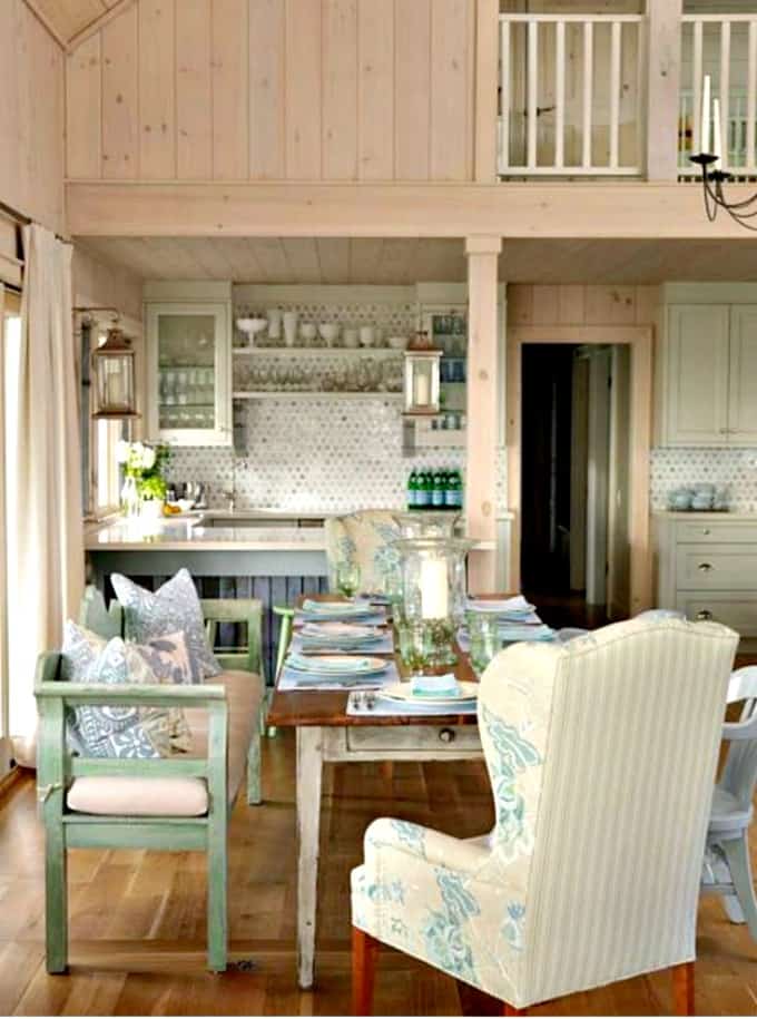 Wooden farmhouse style dining room table.