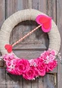burlap valentine's day wreath with faux florals attached