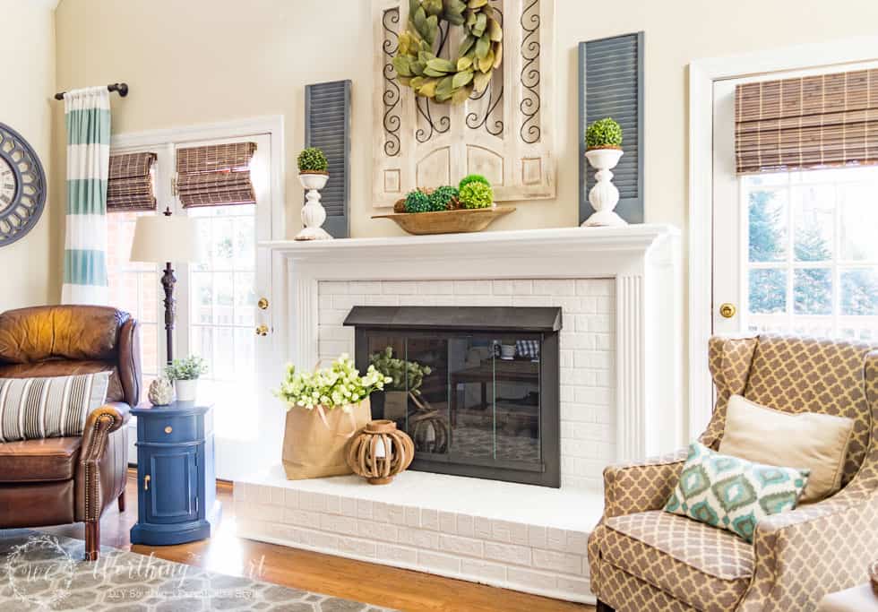 Spring fireplace mantel and hearth.