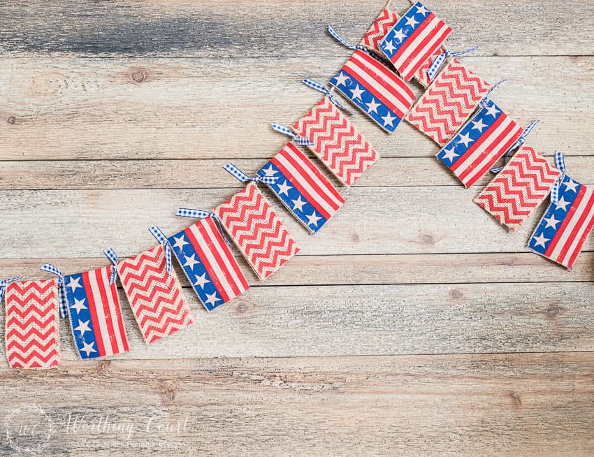 Red, white and blue banner.