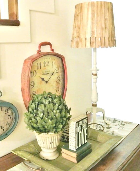 DIY vintage lamp makeover and new shade using paint stir sticks.