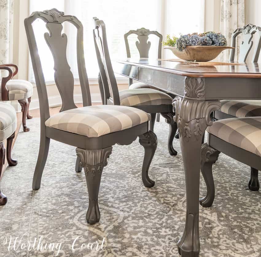 Painted table and chairs a soft gray color.