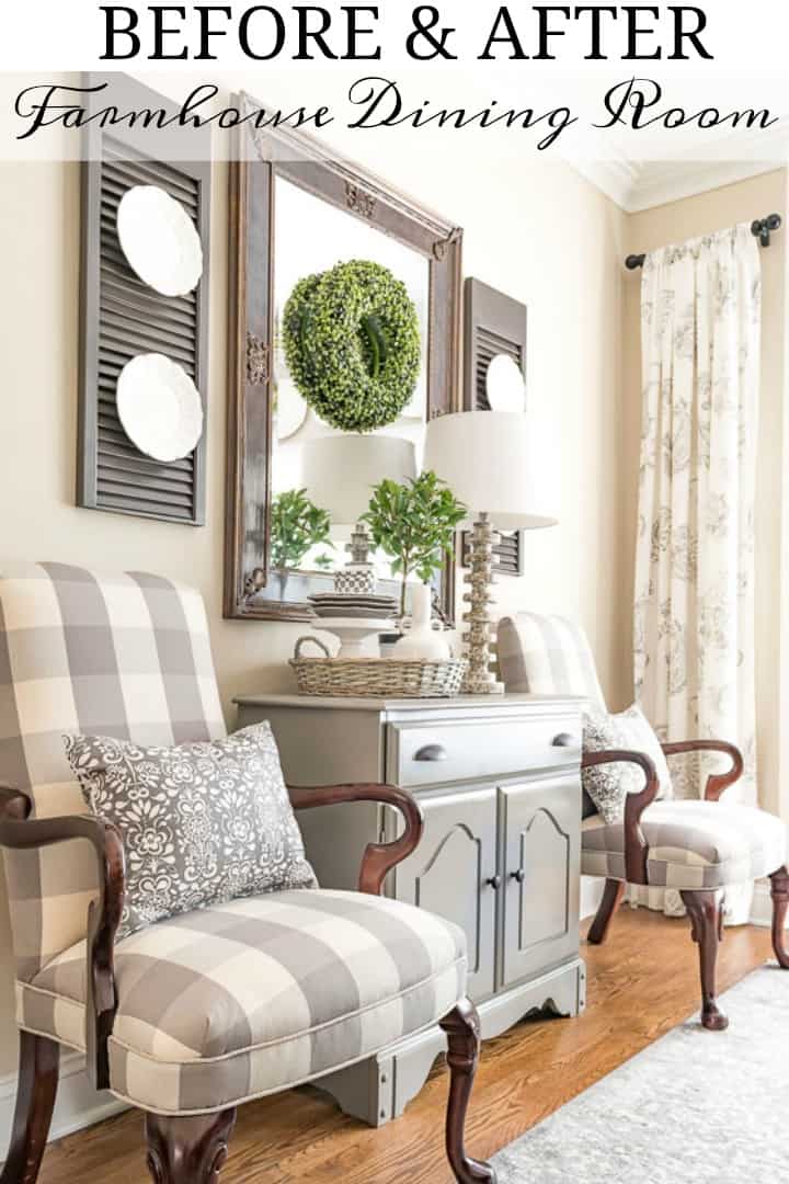 Gray and white farmhouse dining room makeover #farmhouse #diningroomdecor #makeover #diy #graydiningroom #grayandwhitediningroom #farmhousestyle