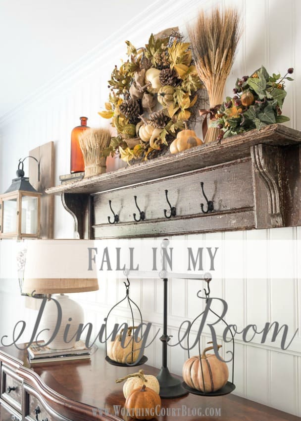 Fall decor in a farmhouse style dining room.