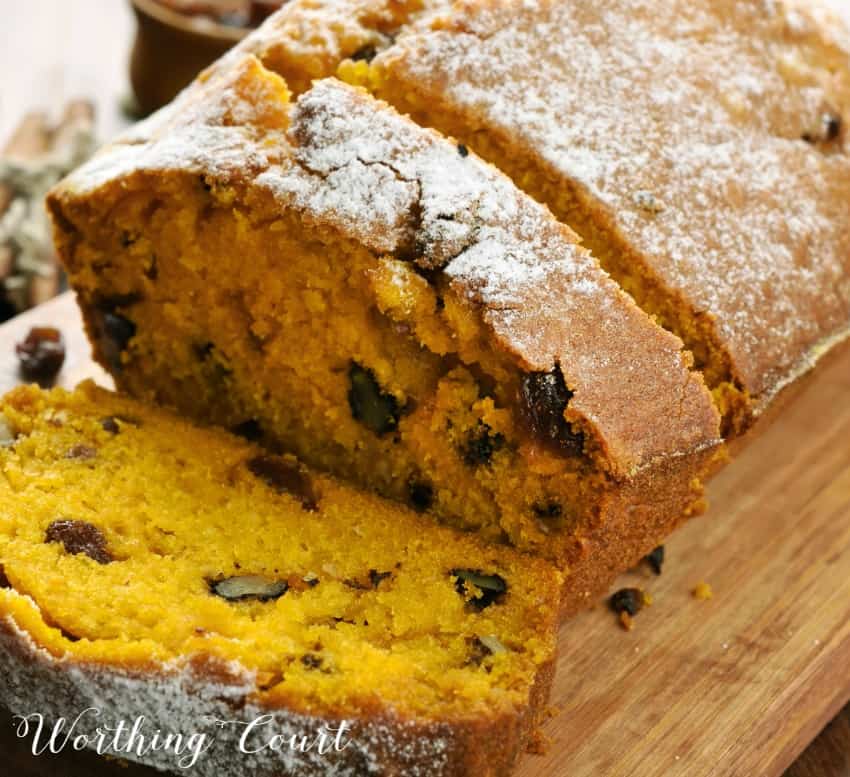 Up close picture of the orange pumpkin bread.