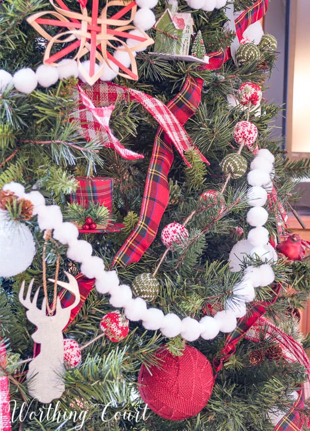 Christmas tree garlands in white and red plaid.