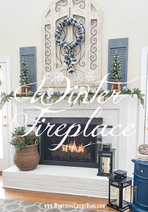 After Christmas Snowy Winter Fireplace graphic.