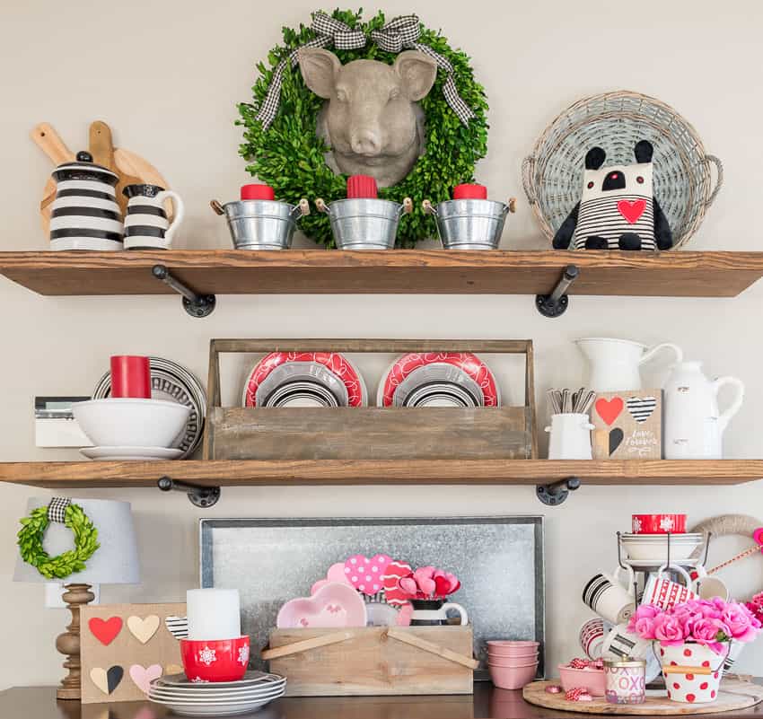 Valentine's Day rustic farmhouse open shelves || Worthing Court