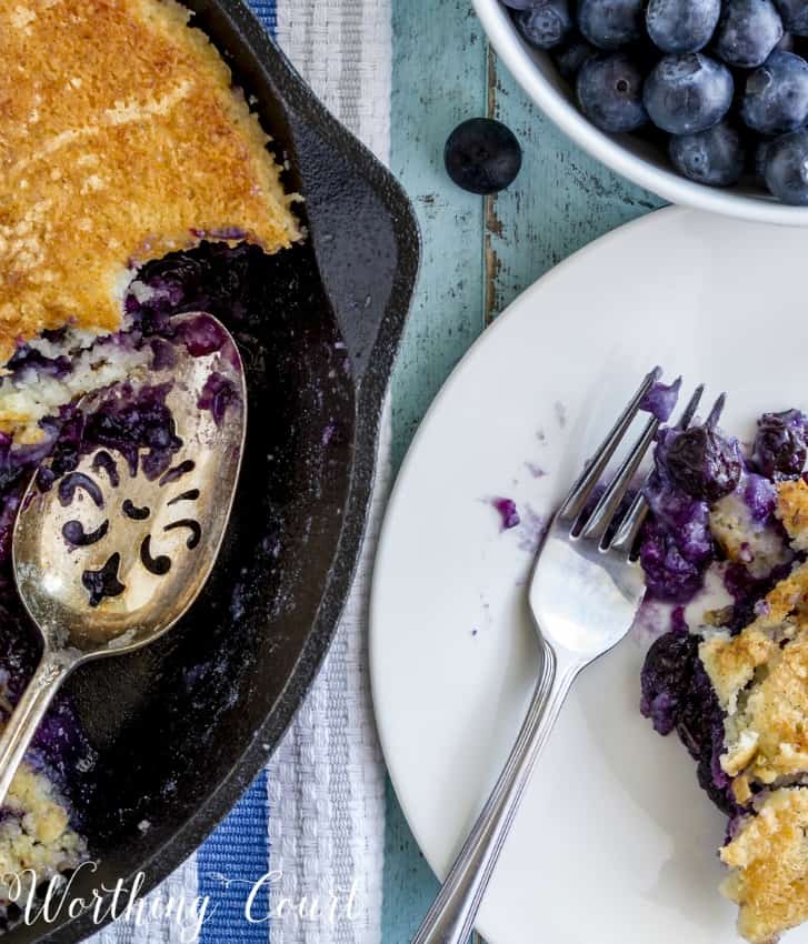 A fork on the plate with the cobbler.