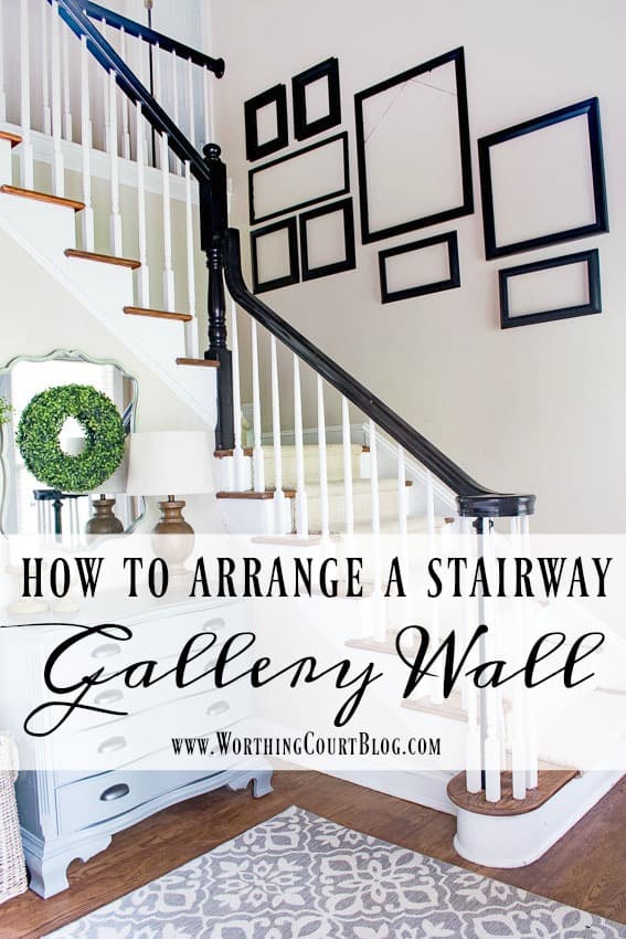 Tips for how to figure out a gallery wall arangement for a stairway graphic.