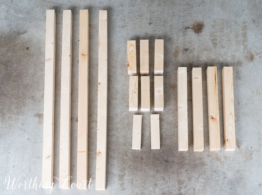 Cutting the wood to size for the bench.