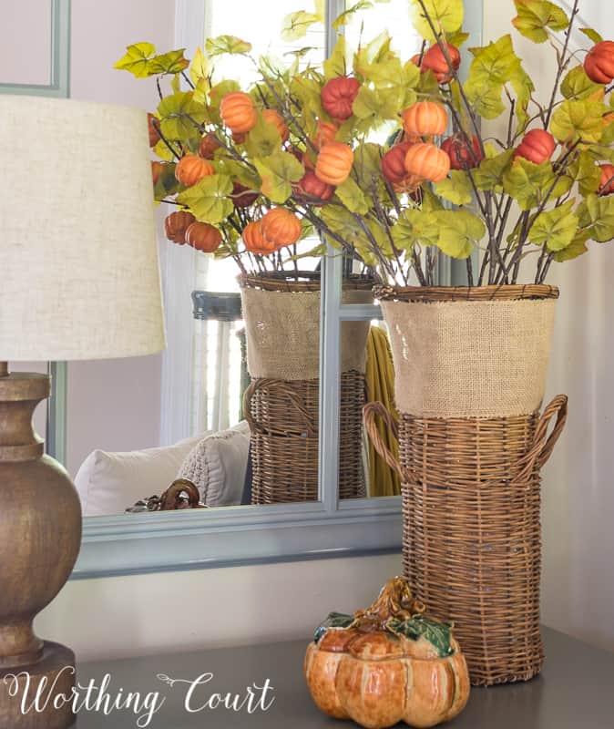 Fall foliage in a wicker vase