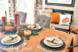 thanksgiving tablescape with traditional fall colors