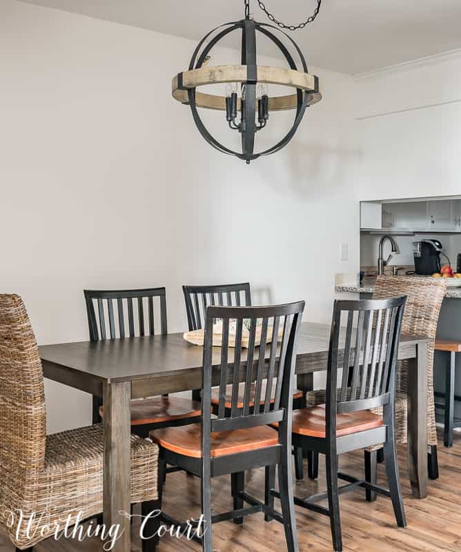 Small dining room with rustic chandelier during makeover || Worthing Court