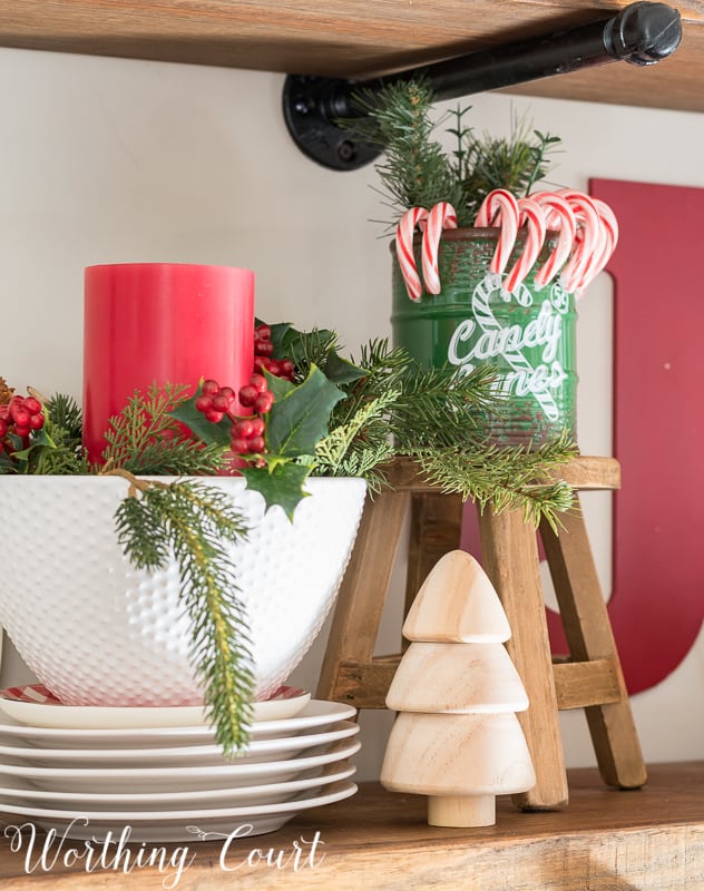 Red and green Christmas vignette #christmas #christmasdecor #candycanes