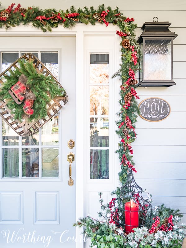 Christmas garland around front door.