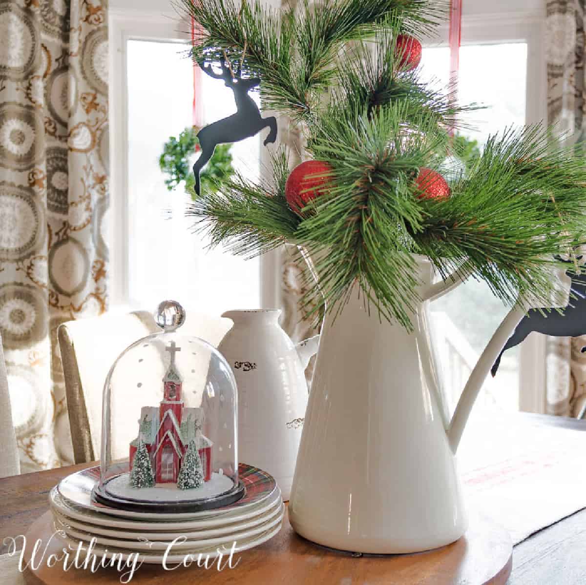 Christmas centerpiece on a kitchen table