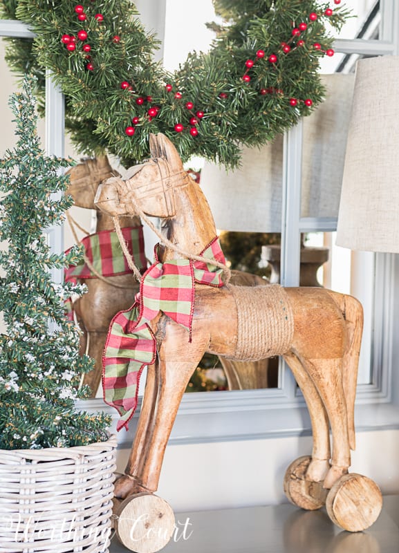 Wooden horse with silk ribbon for Christmas #christmasdecor