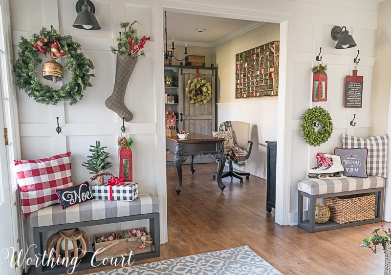 Board and batten wall with Christmas decor #christmasdecor #boardandbatten