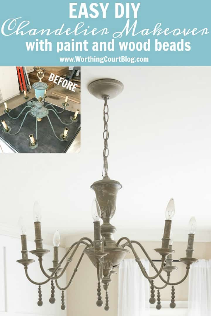 before and after of a chandelier makeover
