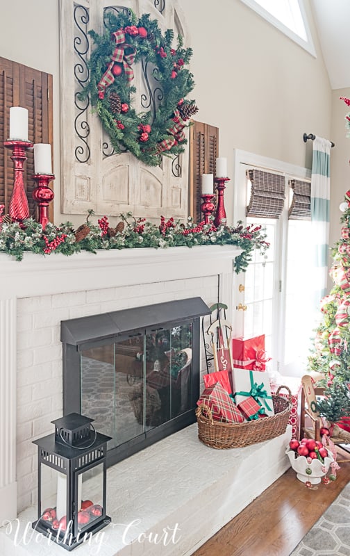 Fireplace mantel decorated for Christmas #christmasdecor