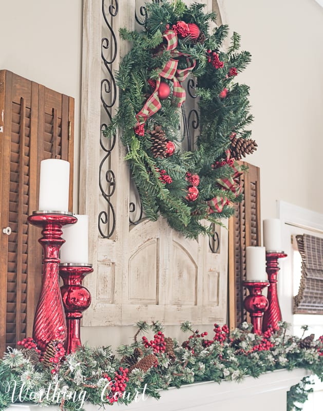 Fireplace mantel decorated for Christmas #christmasdecor