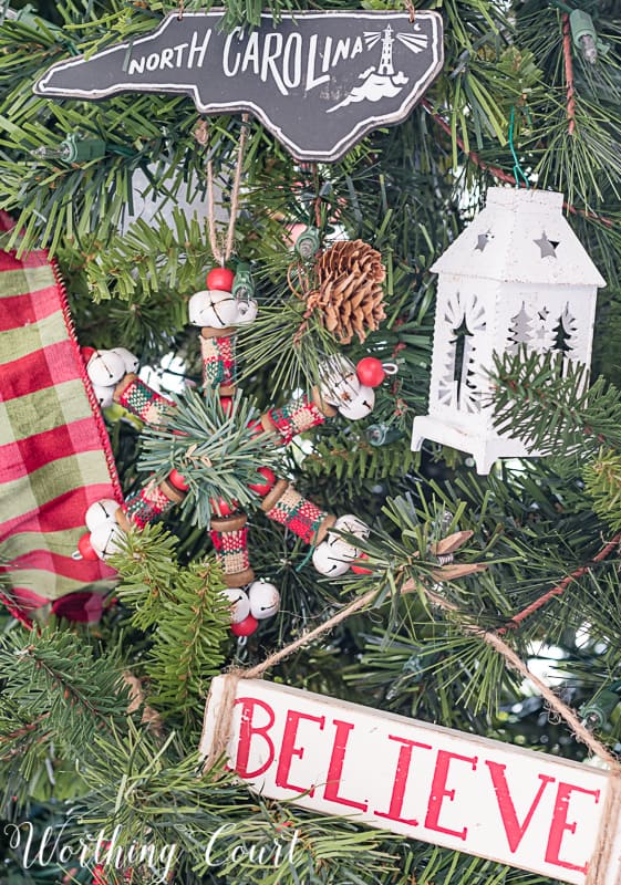 Red and green Christmas tree ornaments #christmasdecor