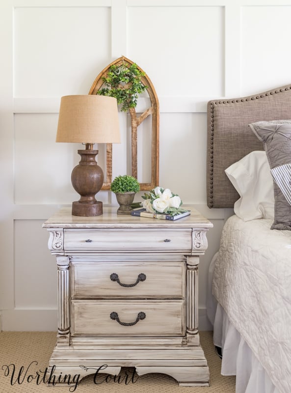 Hand painted nightstand the has a white washed look.